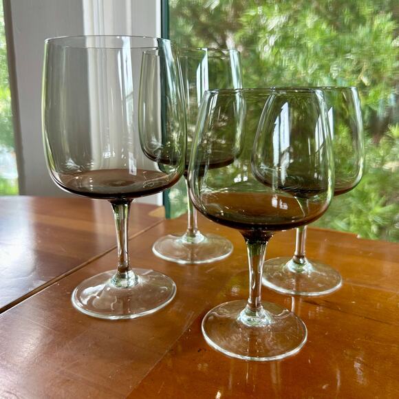 Vintage Holmegaard Mid-Century Modern Smokey Glass Water Goblets Set of 4 - Picture 6 of 7